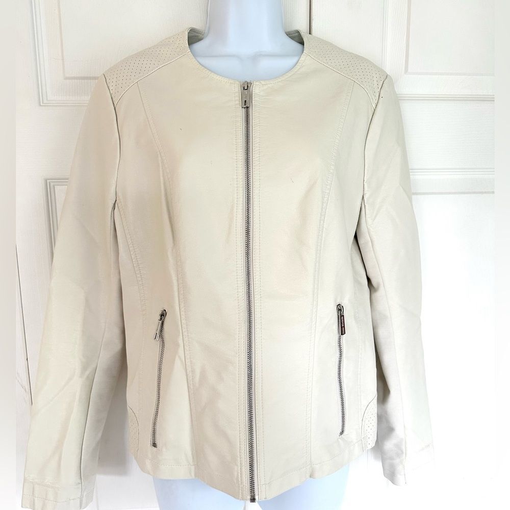 Kenneth Cole Ivory Faux Leather Moto Jacket